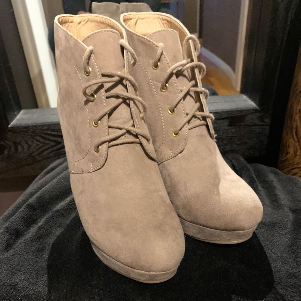 Tan Wedge Booties